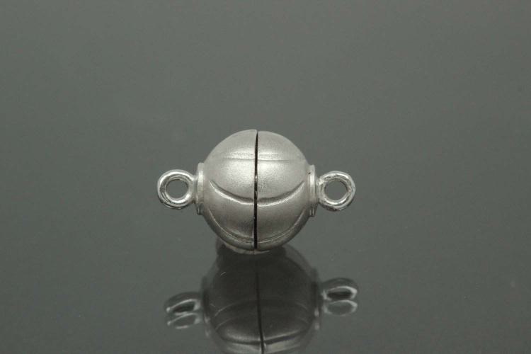 Magnetic Clasp Round Ball wih carvings, size ca. Ø10x16mm metal rhodium plated sanded