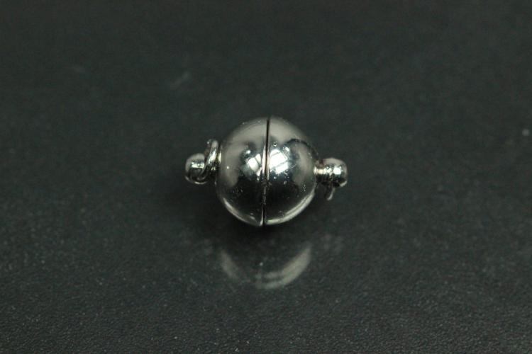 Magnetschliesse Kugel ca. Ø10mm, mit geschlossenem Boden (Magnet nicht sichtbar), unecht, silberfarben, poliert