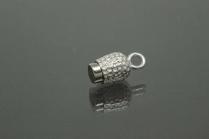 Magnetic Clasp Double Ball long, size ca. Ø6,5x22,5mm nugget optic metal rhodium plated polished