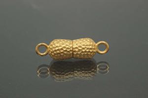 Magnetschließe Doppelkugel lang, Maße ca. Ø6,5x22,5mm Nuggetoptik unecht vergoldet mattiert