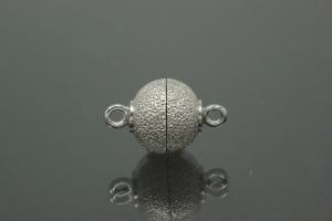 Magnetic Clasp Round Ball, size ca. Ø10x16mm metal rhodium plated stardust sanded
