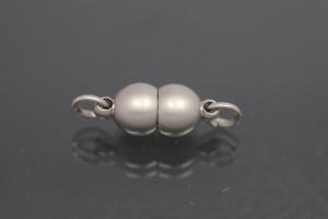 Steiner Magnetic Clasp double ball small, rhodium plated, sanded 14x6mm