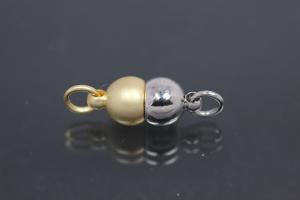 Steiner Magnetic Clasp double ball small, rhodium plated polished, gold plated sanded 14x6mm