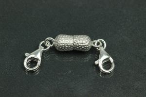 Steiner Vario Magnetic Clasp Double Ball long nugget optic metal rhodium plated sanded, size approx. length 45,0mm