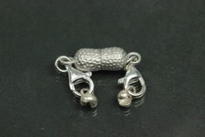 Steiner Vario Magnetic Clasp Double Ball long nugget optic metal rhodium plated sanded, size approx. length 55,0mm