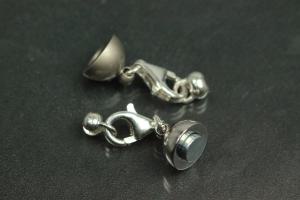 Steiner Varioverschluss unecht Oval mattiert, poliert, rhodiniert 925/- Silber Karabiner und Powerkalotten