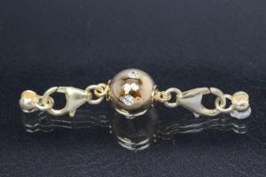 Steiner Varioverschluss unecht Kugel Ø10mm vergoldet mit Steinen, 925/- Silber Karabiner, Powerkalotten vergoldet